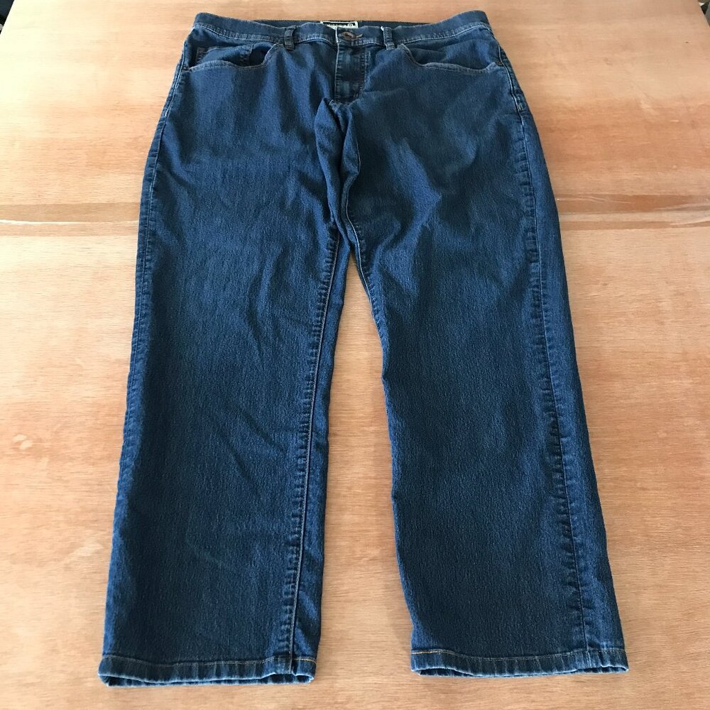 Travis Mathew Straight Leg Jeans Women 33x25 Blue Mid Rise Dark Wash Stretch
